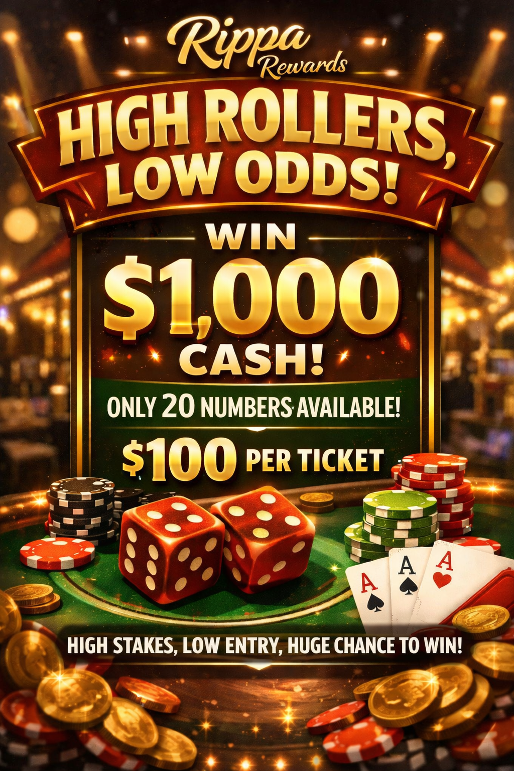 Get your Rippa collectable limited edition and get entered into $1,000 TAX FREE CASH!! HIGH ROLLER'S THIS ONE'S FOR YOU WITH ONLY 20 NUMBERS IN THE DRAW